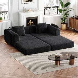 English Elm 4-seater Chenille Floor Sofa Bed with Storage Pockets for Living Room or Study W3505S00001