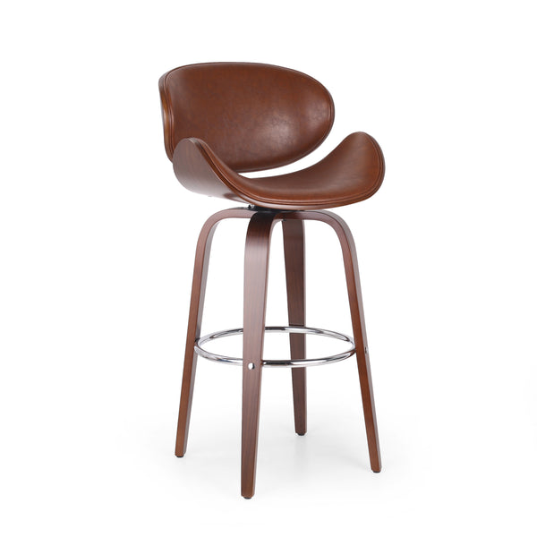 English Elm Christopher Knight Home® - 30" Mid-Century Modern Upholstered Swivel Barstool with Beech Frame, Concave Seat, Easy-Clean Leather Finish Brown 67493.00PUCOGN