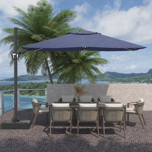 English Elm 11FT Square Cantilever Patio Umbrella with LED Light, UPF50+ 280g Solution-Dyed Fabric, Rust-Resistent Frame Blue 108.27 L x 16.54 W x 6.69 H T3609P352401