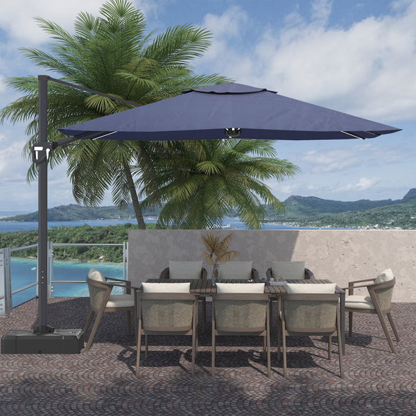 English Elm 11FT Square Cantilever Patio Umbrella with LED Light, UPF50+ 280g Solution-Dyed Fabric, Rust-Resistent Frame Blue 108.27 L x 16.54 W x 6.69 H T3609P352401