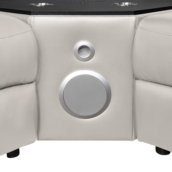 English Elm Nova Entertainment Sectional Sofa with Led Bar Fridge Console and Bluetooth Speaker Gray B009S02167