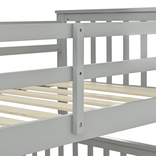 English Elm Twin Solid Pine Over Full Bunk Bed Gray with Ladder, Full-Length Guardrail, Sturdy Frame, Safe Design W495S00011