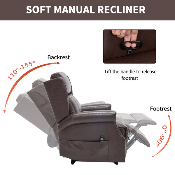 English Elm Emon's Overstuffed Chenille Power Lift Recliner with Massage Heat and Charging Ports Antique Brown W1803S00092