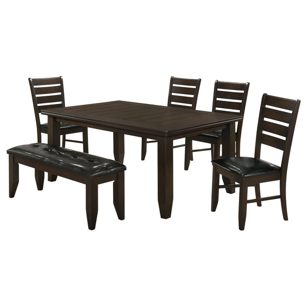 English Elm Cornish 6-Piece Dining Set: Elegant Cappuccino Finish With Upholstered Bench For Comfort & Style B062S00816