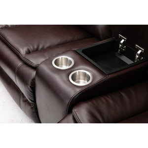 English Elm L Leather Power Reclining Sectional Sofa with USB Ports, Storage Console, Breathable Seating for 5 Brown W791S00001