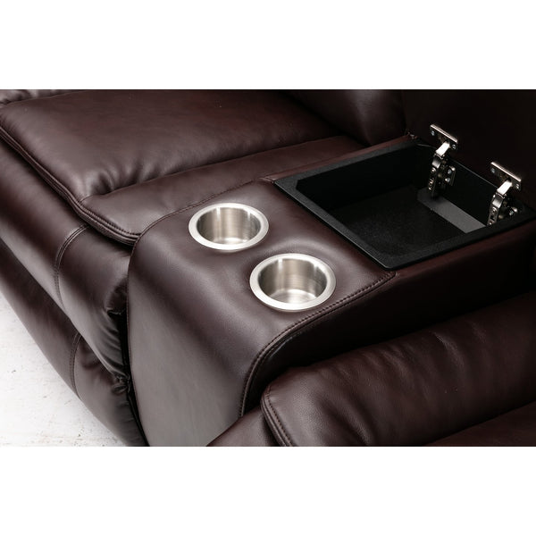 English Elm L Leather Power Reclining Sectional Sofa with USB Ports, Storage Console, Breathable Seating for 5 Brown W791S00001