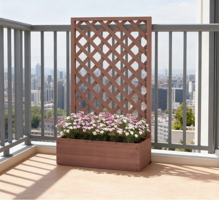 English Elm Wooden Composite Raised Planter Box with Integrated Trellis for Climbing Vines Outdoors T3971P423206