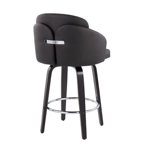 English Elm Dahlia Contemporary Counter Stool Set Of 2 In Black Faux Leather & Wood With Chrome Footrest B202S00222