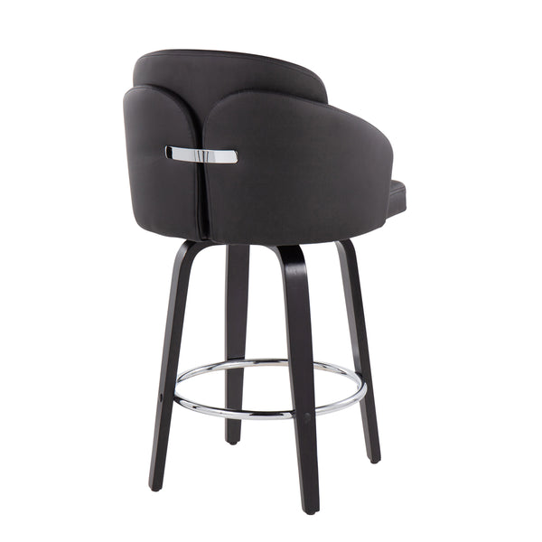 English Elm Dahlia Contemporary Counter Stool Set Of 2 In Black Faux Leather & Wood With Chrome Footrest B202S00222