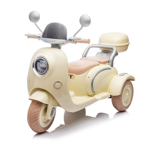 English Elm 12v Dual Motor Two Seater Kids Electric Ride on Motorcycle with Bluetooth Led and Trunk Beige W1578P268011