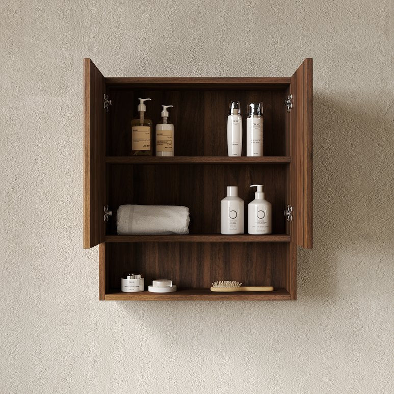 English Elm Tobi Oak Woodgrain Wall Mounted Bathroom Cabinet with Soft Close Doors Open Shelf W2615P376542