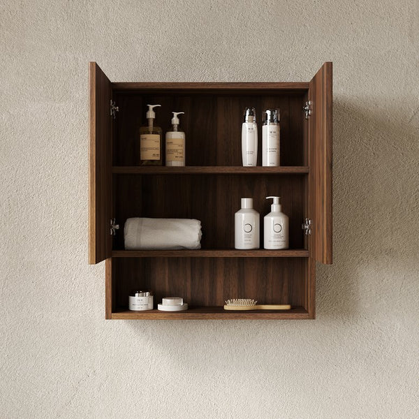 English Elm Tobi Oak Woodgrain Wall Mounted Bathroom Cabinet with Soft Close Doors Open Shelf W2615P376542