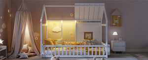 English Elm Twin House Frame Floor Bed Pinewood Build with Led Roofline Kids Bedroom White W697P435880