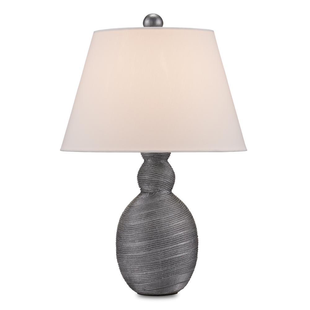 Basalt Gray Table Lamp - Handcrafted Terracotta Design with Metallic Finish & Bone Shantung Shade