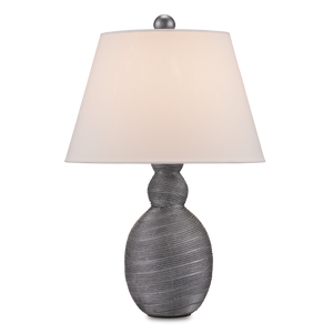 Basalt Gray Table Lamp - Handcrafted Terracotta Design with Metallic Finish & Bone Shantung Shade