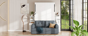 English Elm Full Size Murphy Bed System with Integrated Sofa and Storage Towers for Guest Rooms White+Gray LP000380AAE
