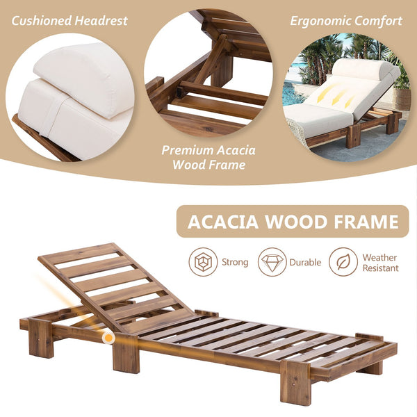 English Elm U_style Solid Acacia Wood Outdoor Lounge Set Adjustable Reclining Poolside Chairs with Headrest Beige WY000483AAA