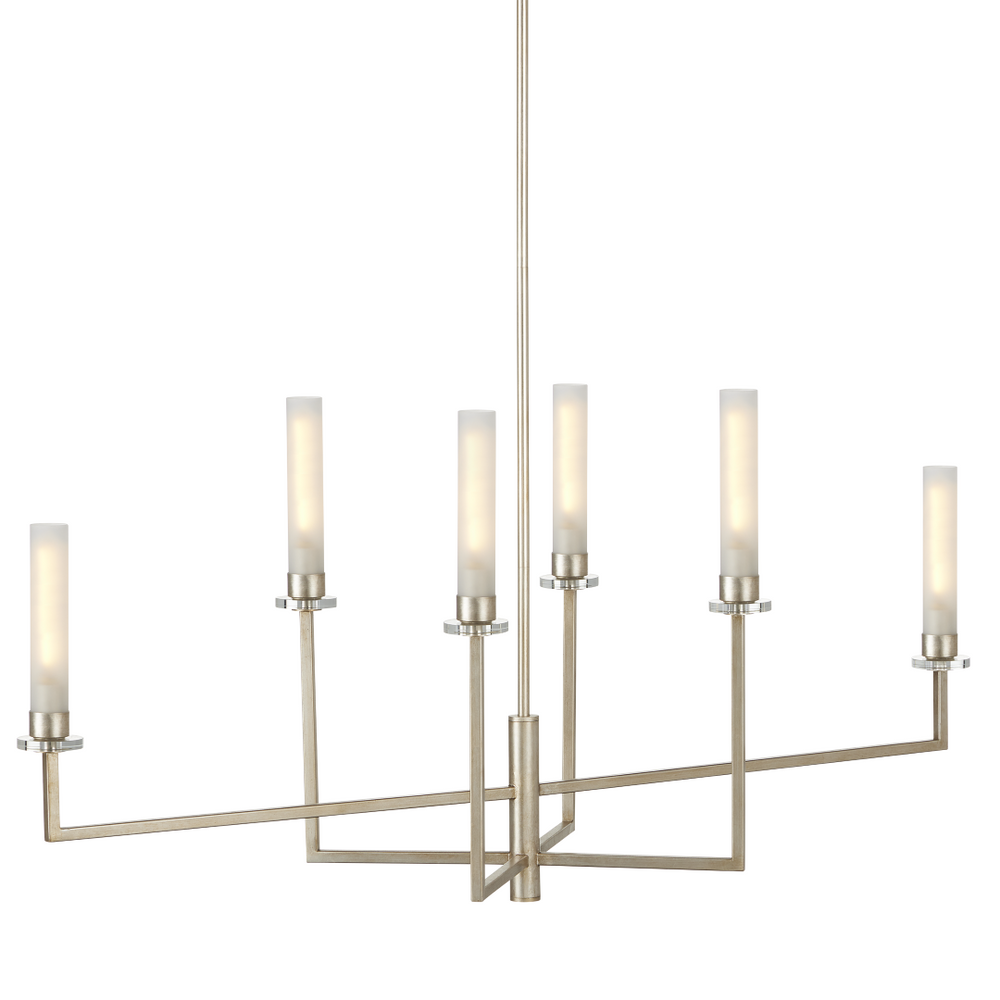 Courante Silver Chandelier - Elegant Champagne Metal Design with Crystal Bobeches & Frosted Glass