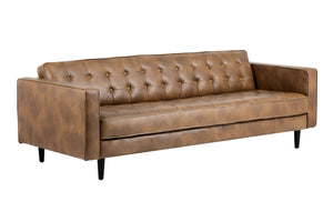 Sunpan DONNIE Sofa - Vintage Tobacco Tan Faux Leather, Mid-Century Modern Design with Cushions & Tufting 102507V