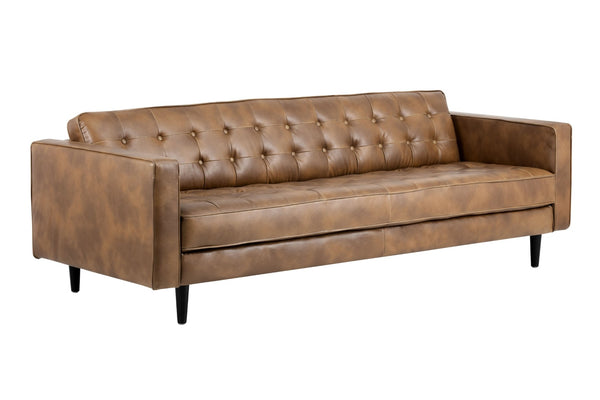 Sunpan DONNIE Sofa - Vintage Tobacco Tan Faux Leather, Mid-Century Modern Design with Cushions & Tufting 102507V