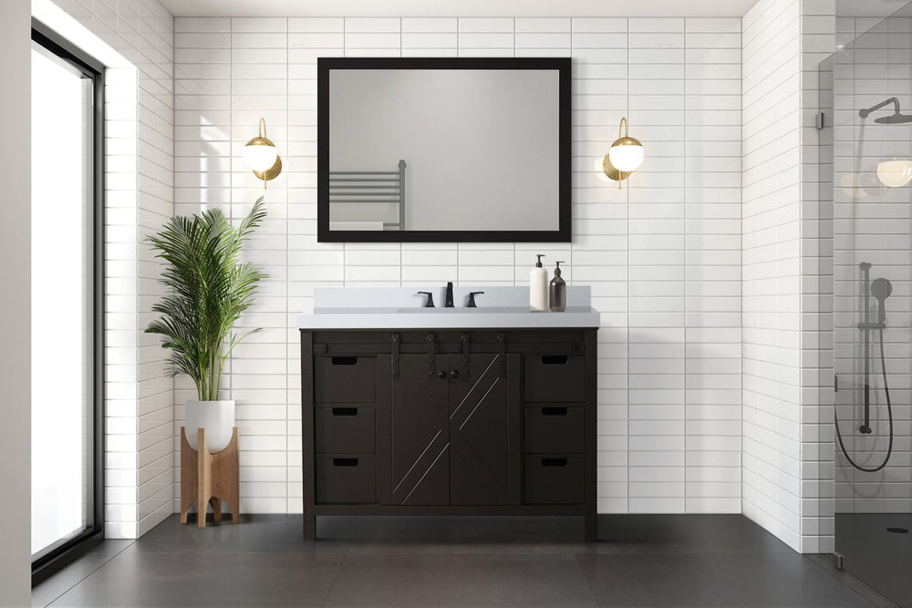 English Elm Brown Bath Vanity 48" W x 22" D with Cultured Marble Top, Matte Black Faucet & 44" Mirror, Durable B2731S01339