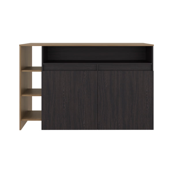 English Elm Elgin Two-tone Kitchen Bar Counter with Open Shelving and Concealed Cabinet Storage B097S00254