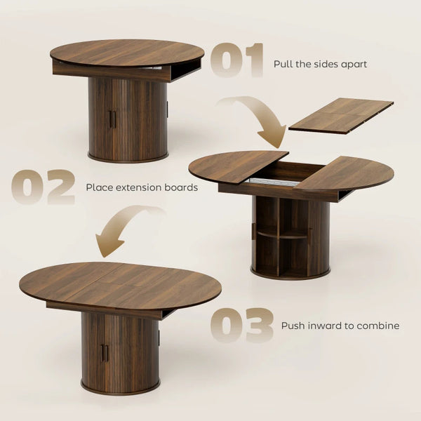 English Elm Stylish Extendable Round Pedestal Dining Table Walnut Finish Seats Six Small Space T3971P466697