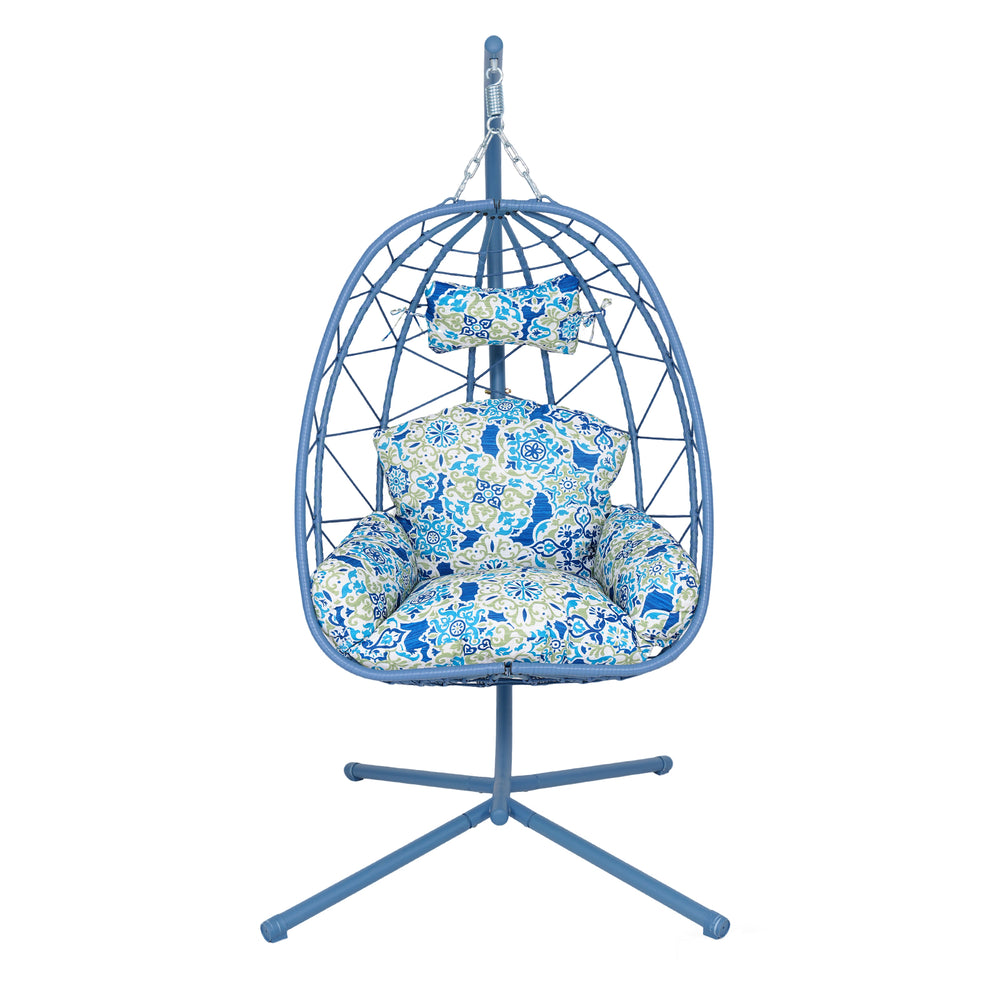 English Elm Hanging Egg Chair with Pe Wicker Stand Ergonomic Swing Seat for Patio or Bedroom T5880P497571