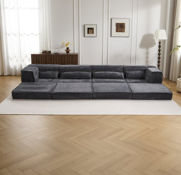 English Elm Compression Modular Floor Sofa Bed - Cozy, No Assembly, Soft Fleece, Versatile 4-Seater With Pillows! W3723S00033