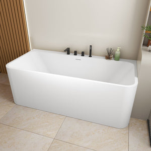 English Elm 63 Inch Freestanding Stone Resin Soaking Tub Oval Matte White Spa Bathroom W3034P280349