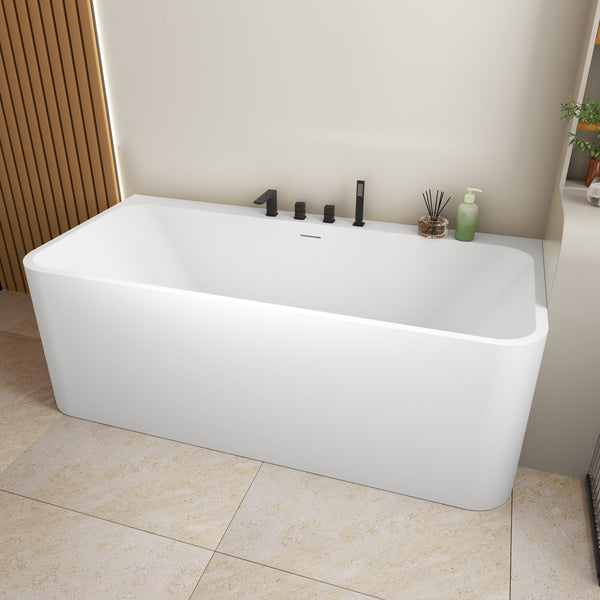 English Elm 63 Inch Freestanding Stone Resin Soaking Tub Oval Matte White Spa Bathroom W3034P280349