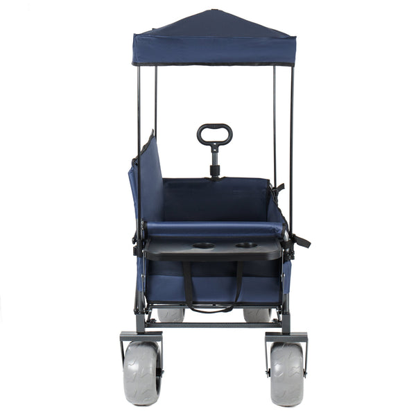English Elm 3-in-1 Collapsible Wagon with Canopy Bench Tabletop and All-terrain Wheels for Camping Blue W2932P417651