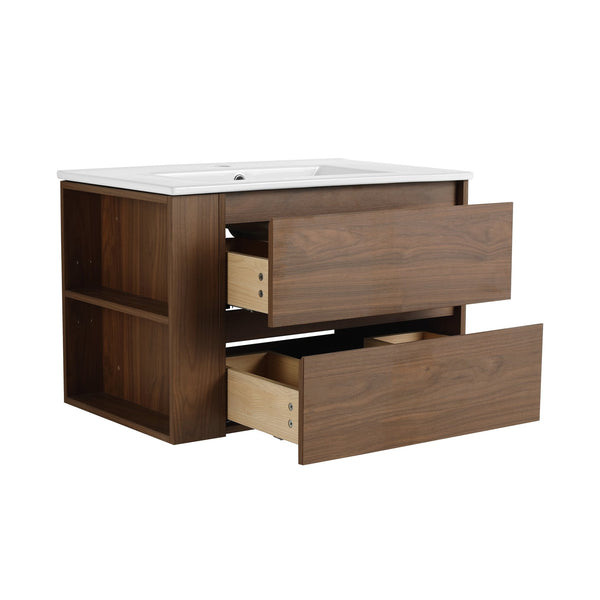 English Elm 30" Wall Mount Bathroom Vanity With Ceramic Sink & Soft-Close Drawers For Modern Storage Solutions W999S00207