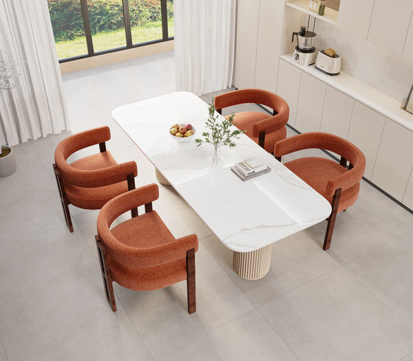 English Elm Modern Chenille Barrel Dining Chair with Padded Foam Seat, Sturdy Metal Legs, 300lb Capacity, Versatile Accent Orange W395P233458