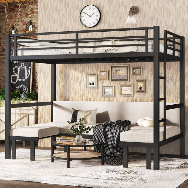 English Elm Twin Xl Solid Pine Loft Bed with Built-in Led Lighting and Storage Shelves W1580S00503
