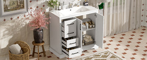 English Elm 36" Modern Bathroom Vanity with Ceramic Sink, Soft-Close Doors, 3 Drawers & Ample Storage for Small Baths White N729P280194K