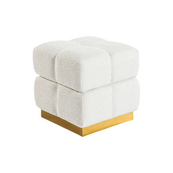 English Elm Contemporary Velvet Accent Stool with Gold Stainless Steel Base, Pleated Bow-Tie Design, Luxe Seat Beige 19 L x 19 W x 19 H B2741P388381