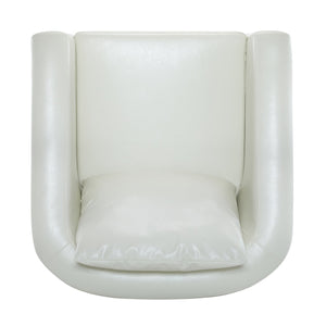 English Elm Christopher Knight Home® - Anurudh Barrel Club chair with Faux Leather Upholstery, Solid Wood Frame, Cozy Loose Back Cushion White+Walnut 34.5 L x 33.5 W x 27.5 H N776P195587W