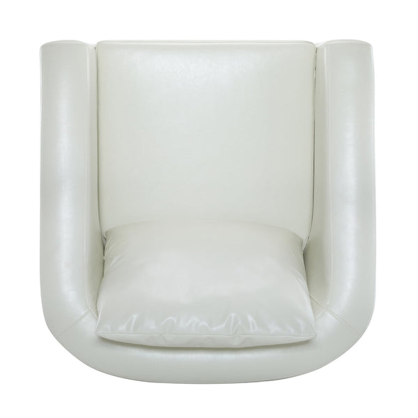 English Elm Christopher Knight Home® - Anurudh Barrel Club chair with Faux Leather Upholstery, Solid Wood Frame, Cozy Loose Back Cushion White+Walnut 34.5 L x 33.5 W x 27.5 H N776P195587W