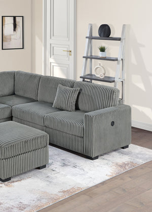 English Elm Living L-Shaped Sectional Sofa Set with Reversible Chaise, Tufted Burlap Fabric, Storage Ottoman, USB Port Smoke 40 L x 26 W x 58 H B011S01782