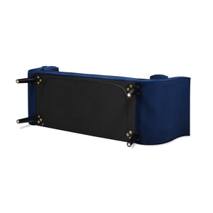 English Elm Alma Velvet Tufted Entryway Bench with Flared Arms and Bolster Pillows Included Navy Blue B2719P238449