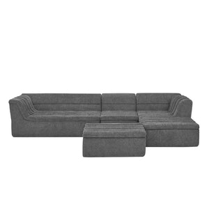 English Elm 135" U-shaped Chenille Sectional with Movable Ottoman Four Piece Modular Living Room Sofa Dark Grey W1413S00125