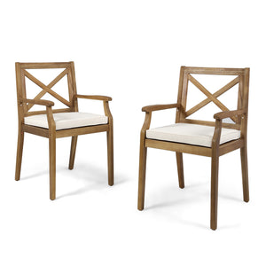 English Elm Christopher Knight Home® - PERLA Outdoor Dining Chair Set of 2 with Water‑Resistant Cushions, Acacia Wood, Comfortable Seating Cream,Teak N762P251938A