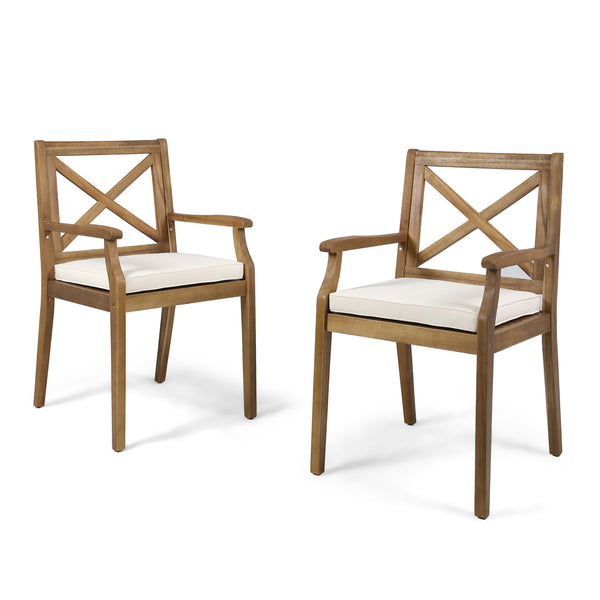 English Elm 7 Piece Acacia Wood Outdoor Dining Set Teak Finish Iron Hairpin Legs Cushioned N762S000044AAK