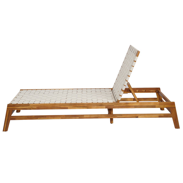 English Elm Christopher Knight Home® - Outdoor Rope Chaise Lounge with Acacia Wood Frame and Adjustable 4-Position Recline for Patio Comfort Teak,White 84.84 L x 29.13 W x 5.78 H N776P288556W