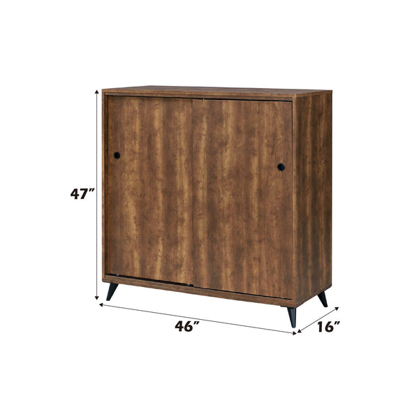 English Elm Waina Oak Finish Shoe Cabinet with Sliding Doors, 4 Compartments & Adjustable Shelves for Entryway B2726P256277