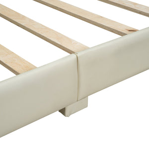 English Elm Queen Upholstered Platform Bed with Twin XL Daybed Set, PU Leather, Space-Saving Convertible Duo for Guests and Kids Beige SF100115AAA