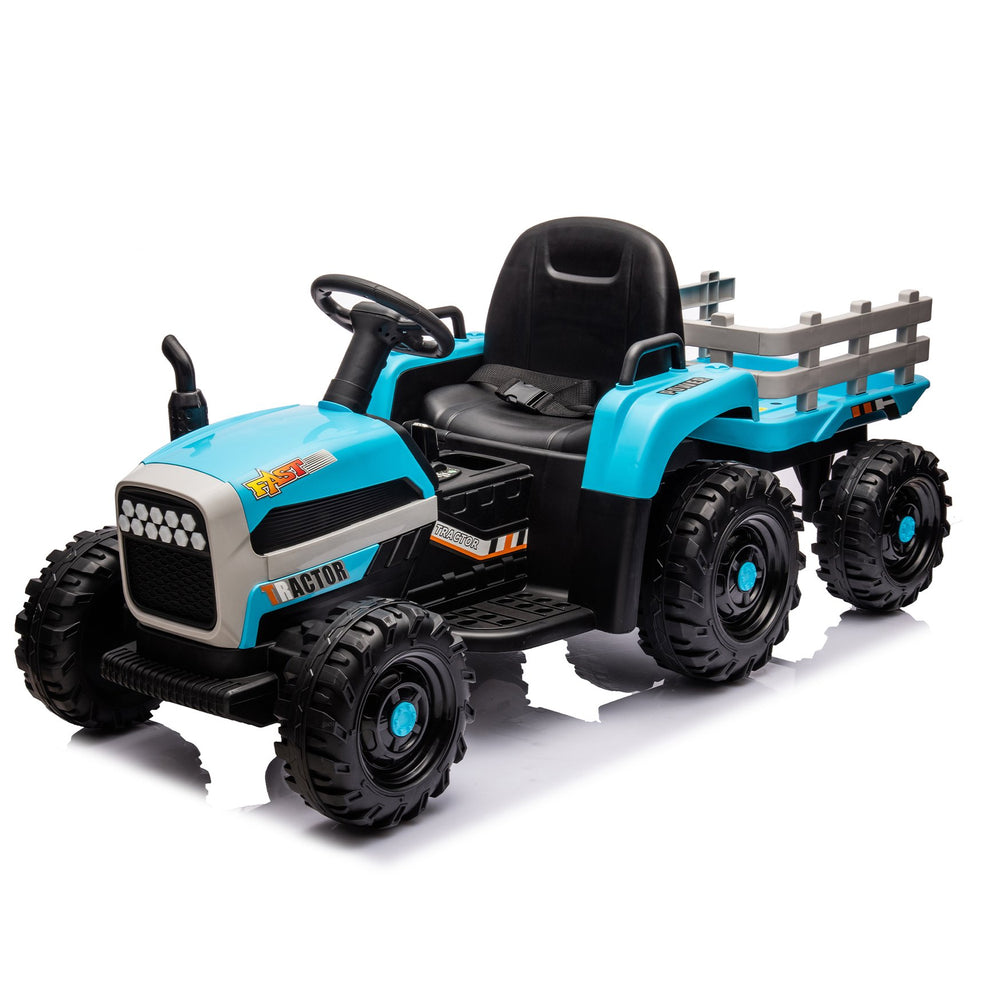 English Elm Ride on Electric Tractor Toy with Trailer 24v 400w Dual Motors Remote Control Led Blue W1578P193906