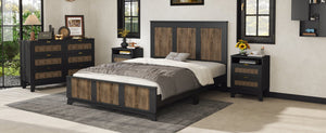 English Elm 4-Pieces Queen Platform Bed Set with Storage Nightstands & Dresser, Wooden Strip Accent, Modern Farmhouse Elegance Black 52.17 L x 18.5 W x 11.81 H HL000191AAB