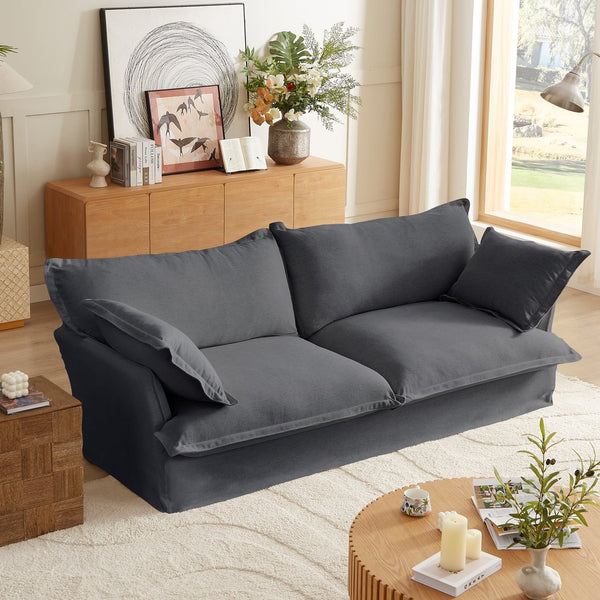 English Elm 87.4'' Modern Comfy Upholstered Sofa Cloud Couch - Deep Seat, Removable Washable Covers, Plush Dark Gray W2357P272956